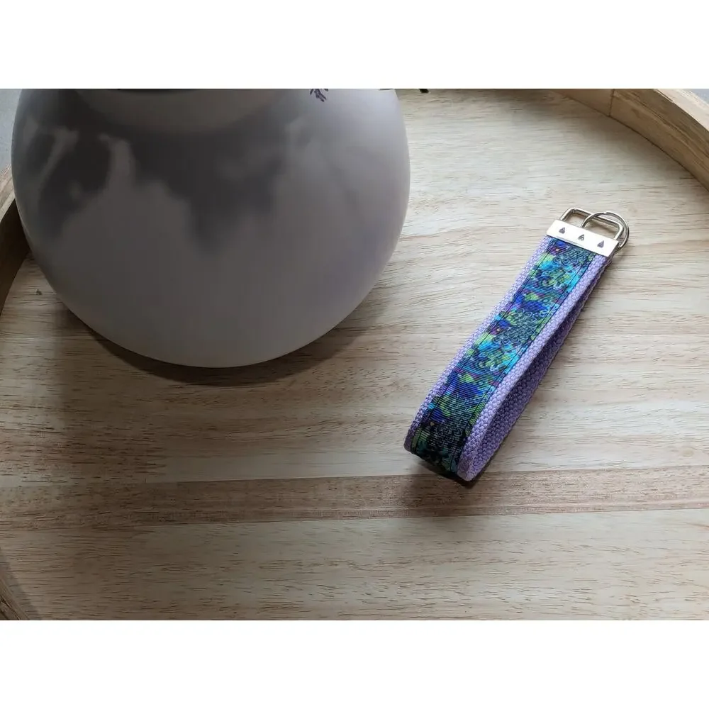 Peacock Keychain Wristlet Fabric Key FOB Gift Present Feathers Purple Green Bird